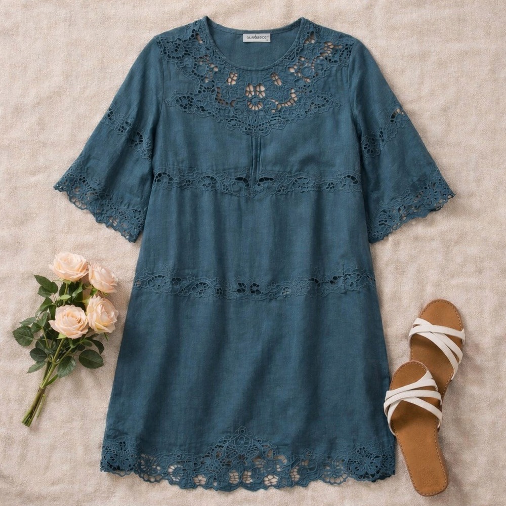Sundance Anella dress Small NWT‎ Orion blue boho mini peasant modal embroidery